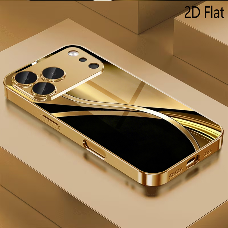 Phone Cases That Cover The Camera - Czarno-złoty nadruk, wzorzyste szkło hartowane do